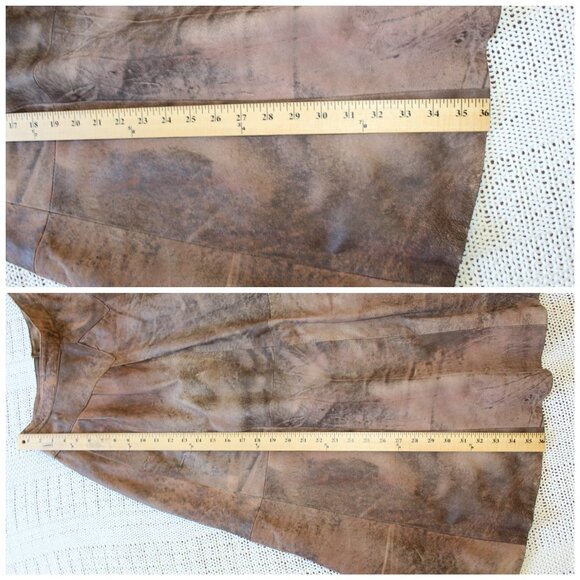 VTG Handmade Leather Midi Skirt Psychedelic pattern Pockets Y2K Cowgirl Size M? - Picture 3 of 12
